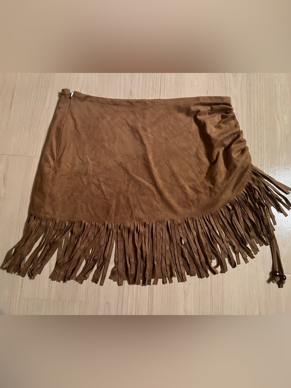 Newport News NWT Brown Micro Suede Fringe Adjustable Skirt/Swim Size S 🤎